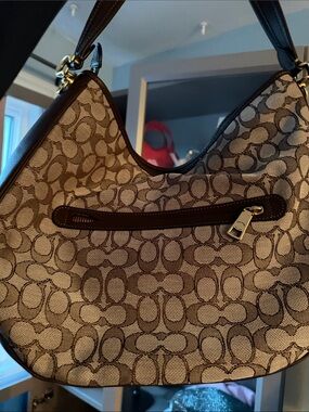 Coach Tan and Brown Signature Jacquard Shoulder Bag